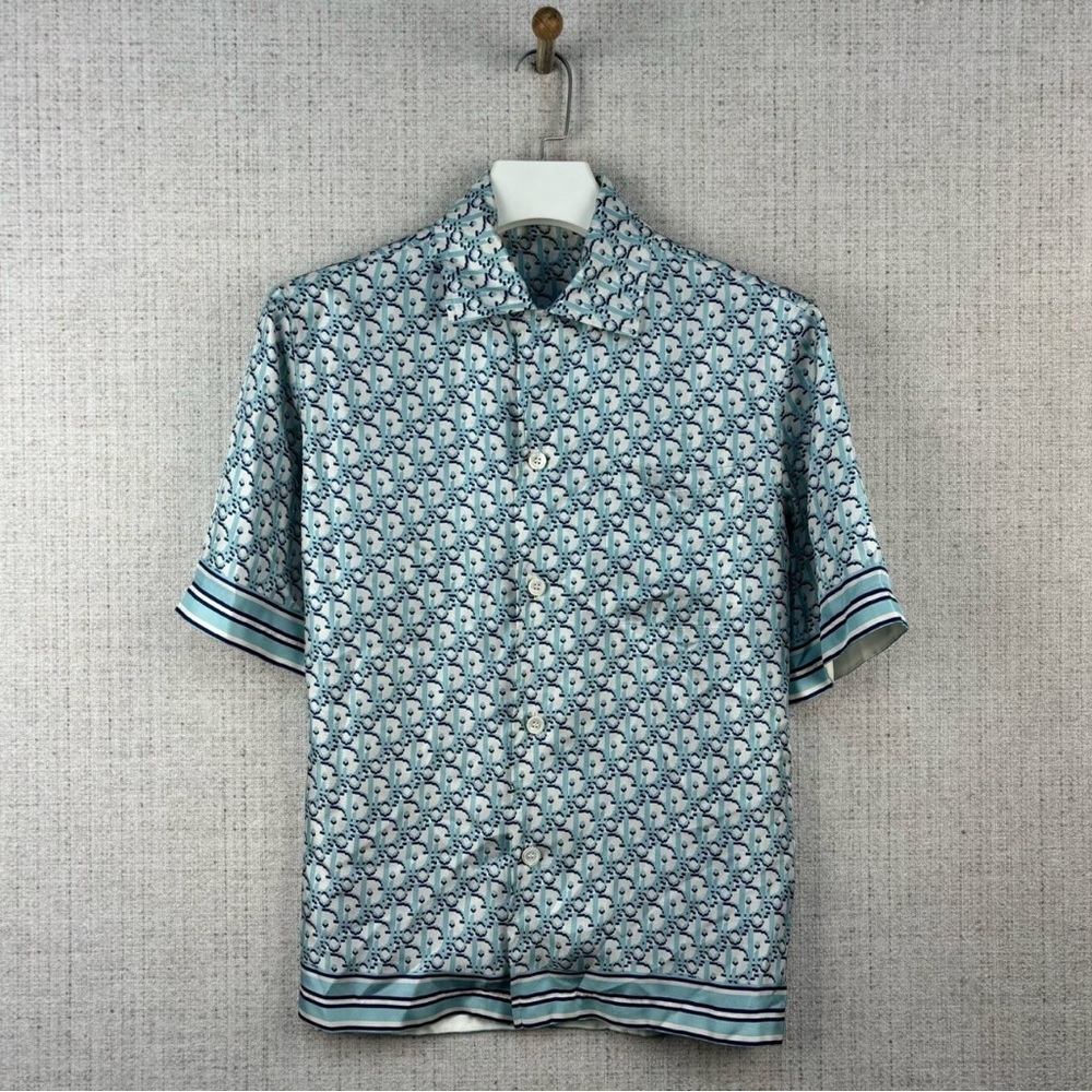 🚩authentic Dior Men's Blue and White Patterned Button Down Shirt